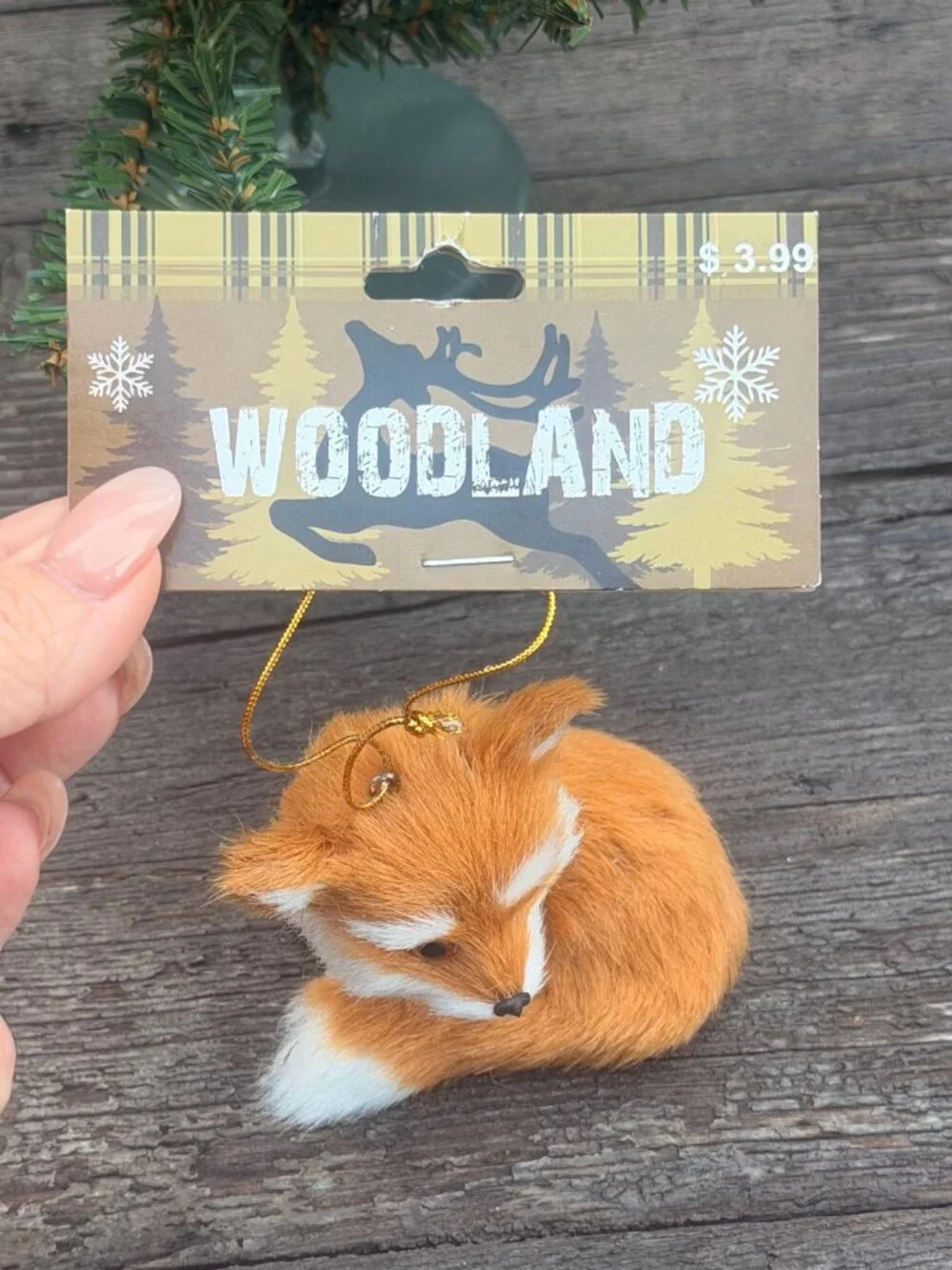 Lot of 3 Woodland Animal Faux Fur Christmas Ornaments Red White Fox & Raccoon
